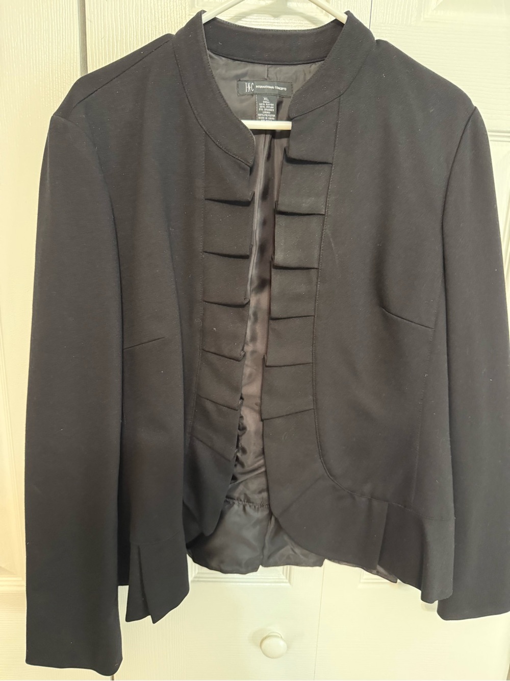 INC International Concepts Black Ruffled Front Open Jacket